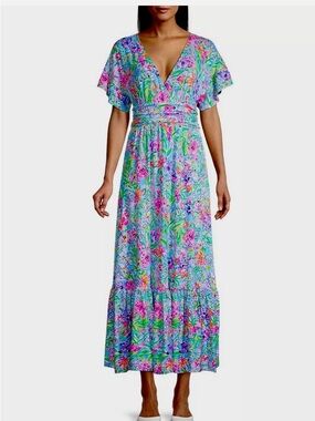 Lilly Pulitzer NWT Jessi Midi Dress Amalfi Blue Alligator Isle Size L